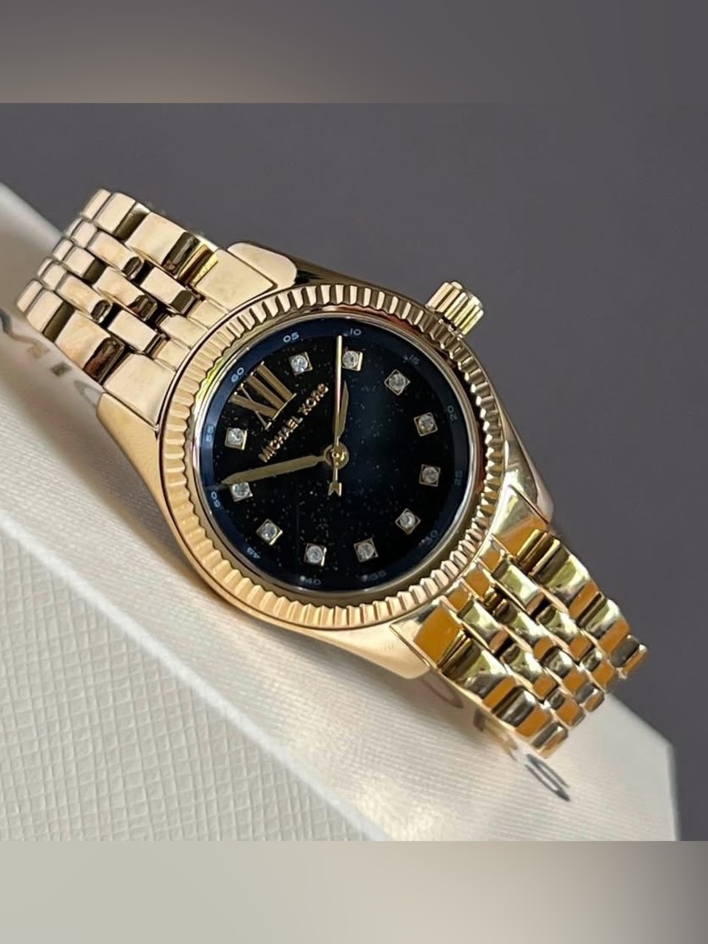 MK4802 - Michael Kors Womenโs Mini Lexington Pavรฉ Gold-Tone Watch